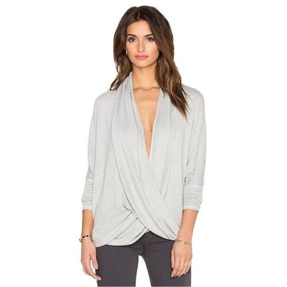Free People Gray V-Neck Sweater with Wrap-Style Front - Picture 1 of 6